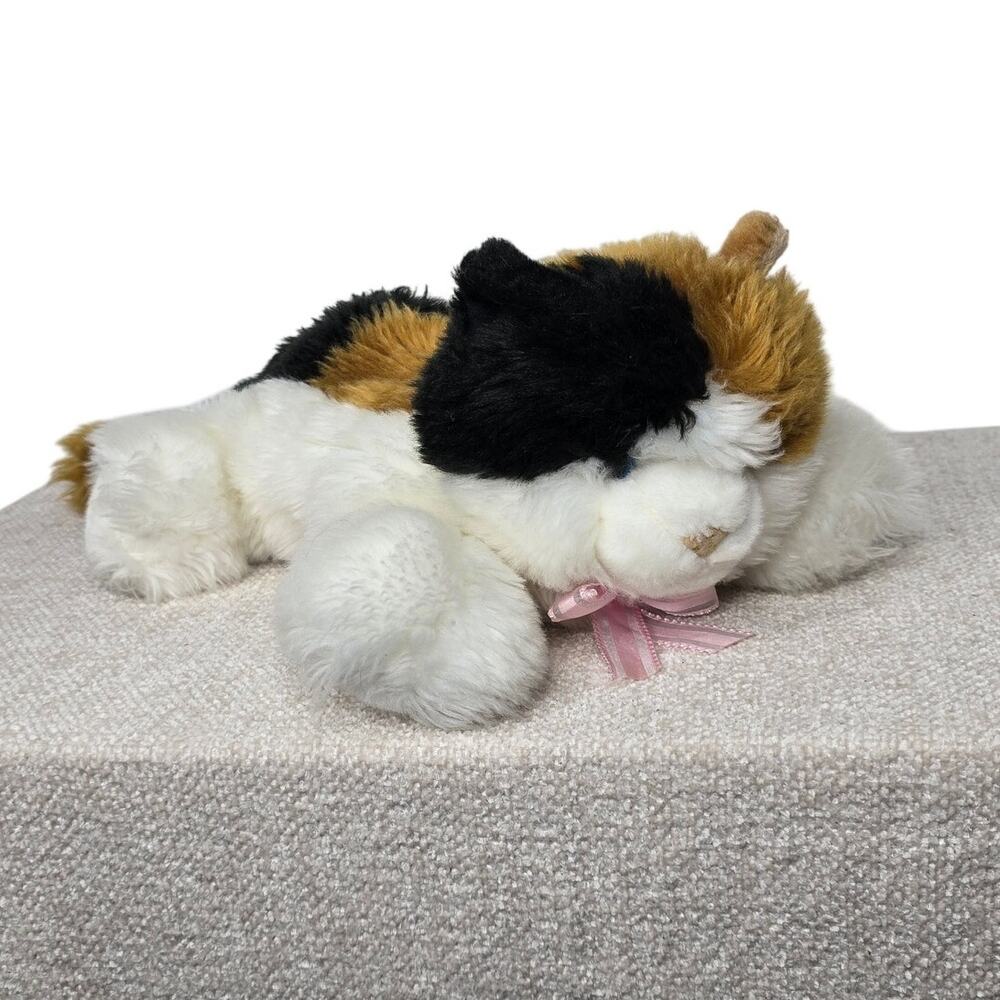 Aurora Calico Cat Plush Hand Puppet 16" Blue Eyes Pink Bow 2019
